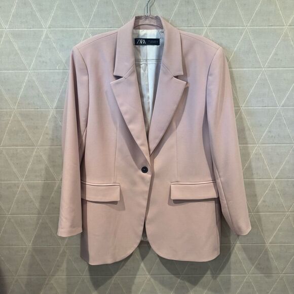 ZARA Oversized Single Button Blazer Single Breasted Jacket Light Blush Pink - Picture 3 of 9